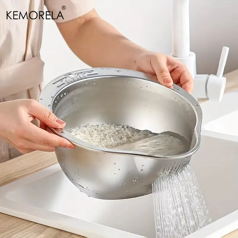 Rice Washer Strainer Bowl Stainless Steel 304 Rice Washing Bowl Rice Sieve Colander Fruit and Vegetable Strainer Kitchen Tools