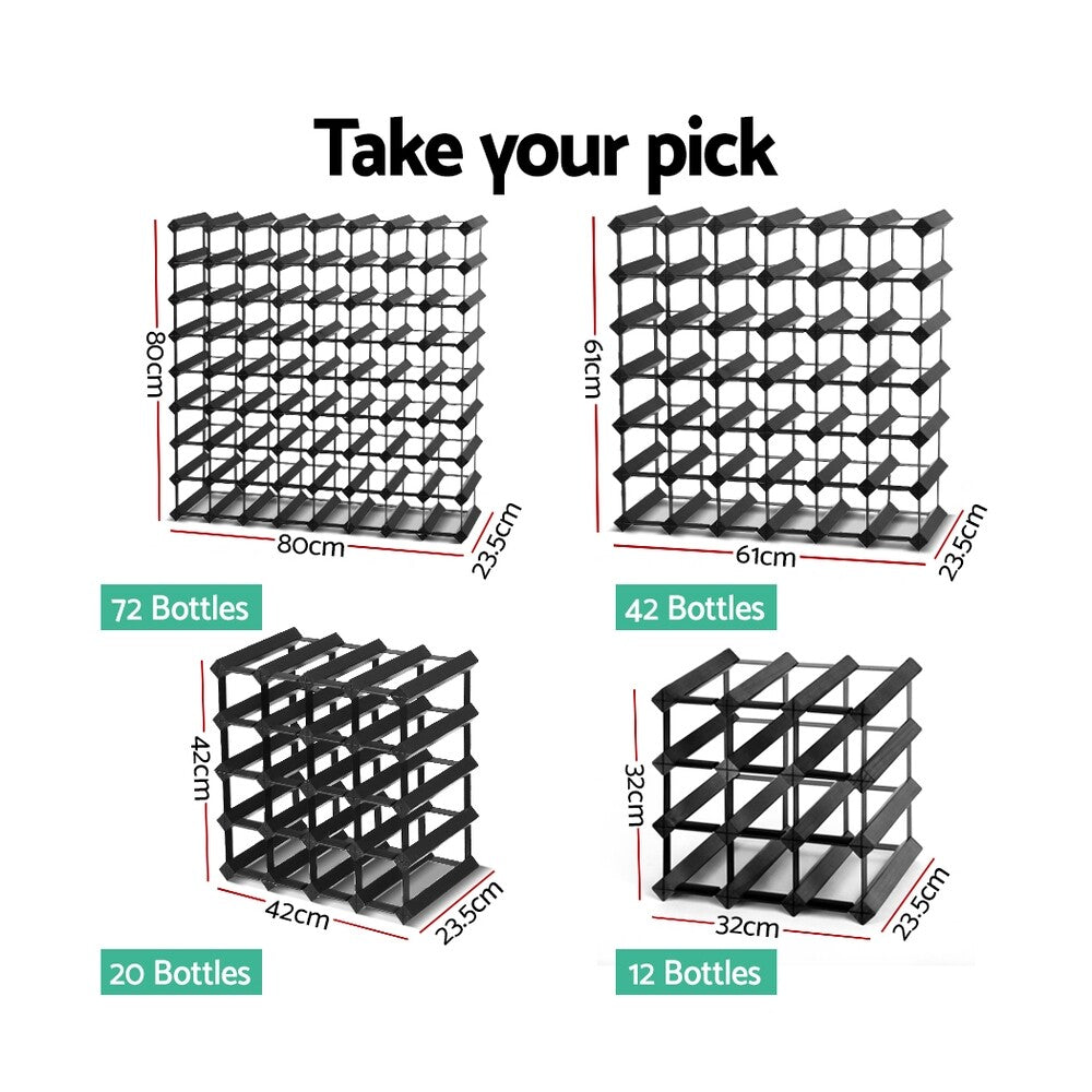 Artiss 12 20 42 72 Bottle Timber Wine Rack Storage Wooden Racks Black