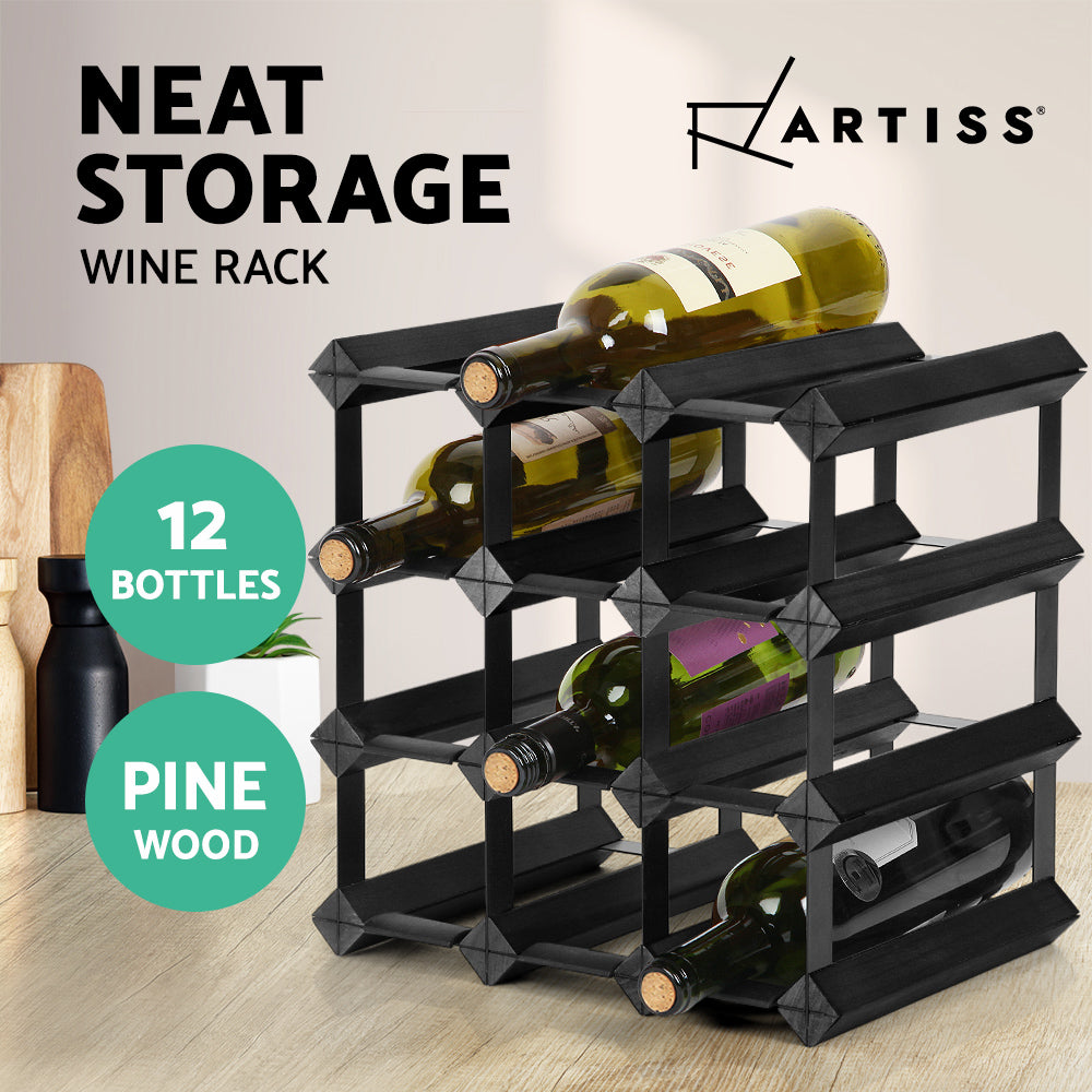 Artiss 12 20 42 72 Bottle Timber Wine Rack Storage Wooden Racks Black