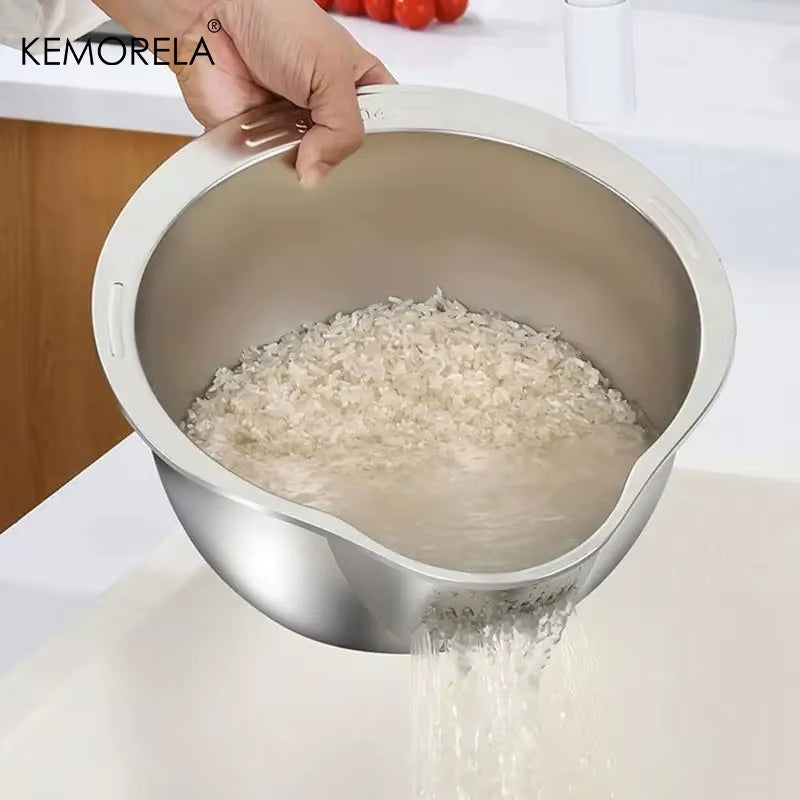 Rice Washer Strainer Bowl Stainless Steel 304 Rice Washing Bowl Rice Sieve Colander Fruit and Vegetable Strainer Kitchen Tools