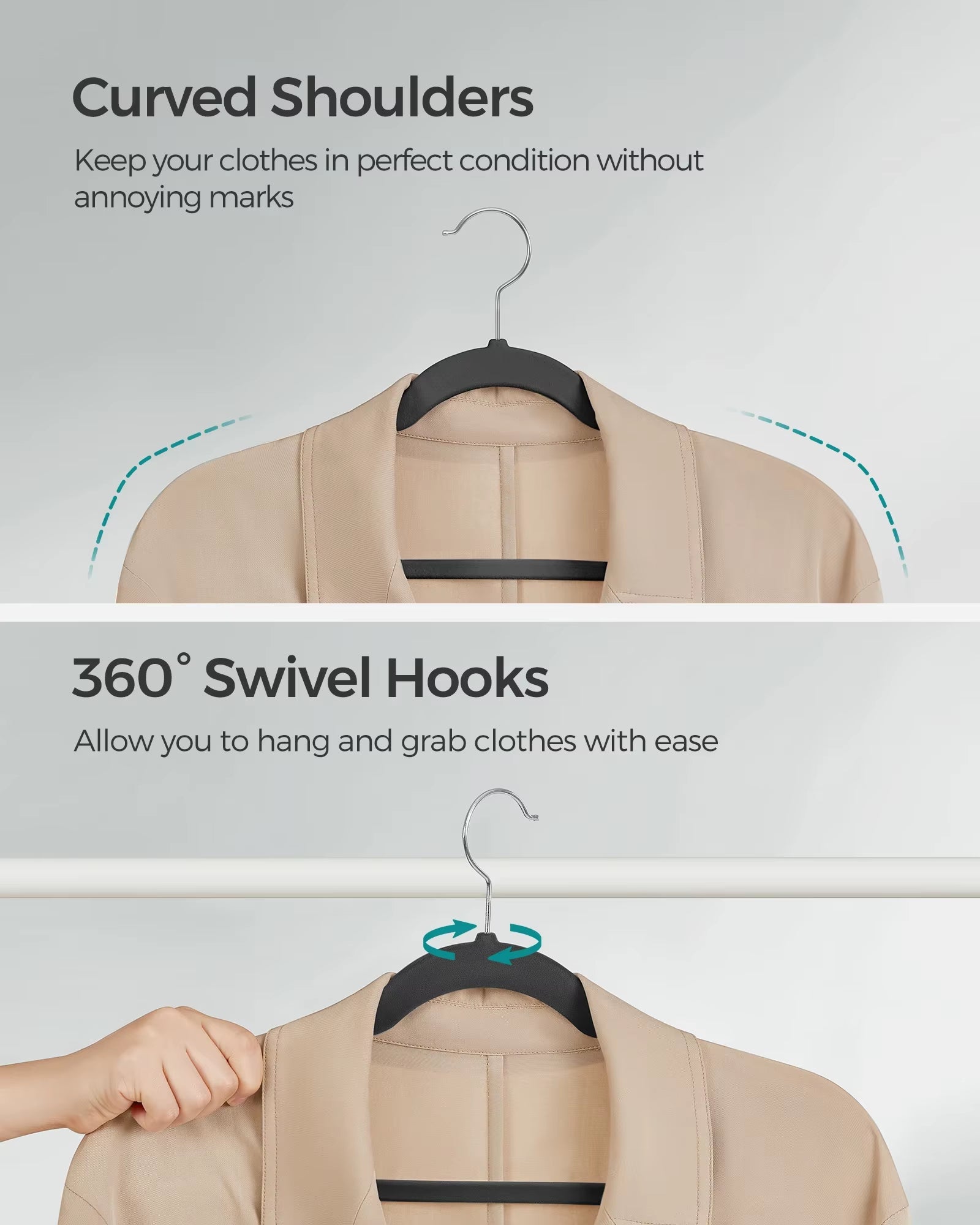 Velvet Clothes Hangers 30/50 Pack Non-Slip with Shoulder Notches Pants Bar 360° Swivel Hook for Suit Storage