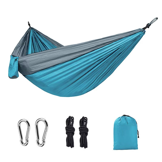 Single Person Portable Outdoor Camping Hammock with Nylon Color Matching Hammock High Strength Parachute Fabric Hanging Bed