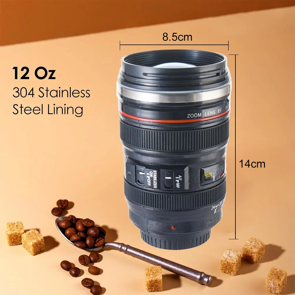 Water Bottle Camera Len Coffee Cup Travle Mug Thermal Cup Stainless Steel Tumbler Cup with Lid Leak Proof Vacuum Flask Drinkware