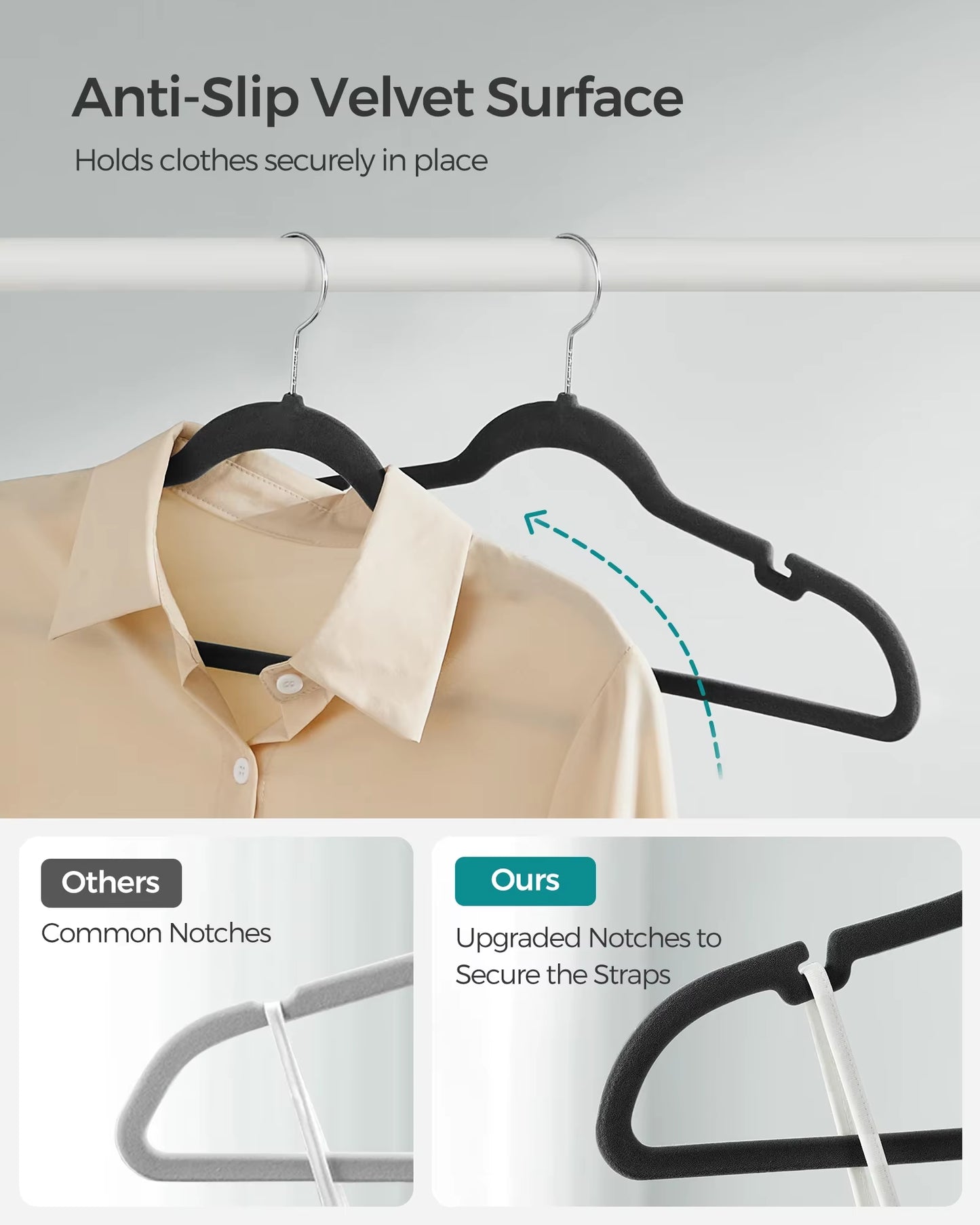 Velvet Clothes Hangers 30/50 Pack Non-Slip with Shoulder Notches Pants Bar 360° Swivel Hook for Suit Storage