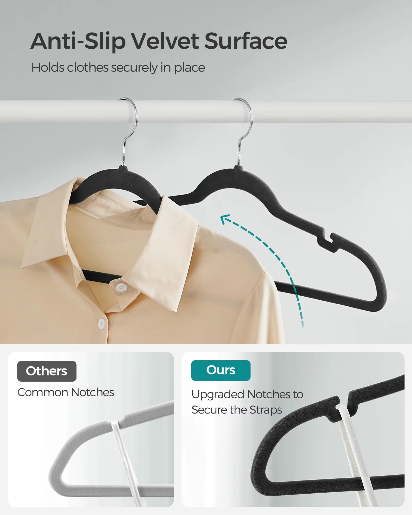 Velvet Clothes Hangers 30/50 Pack Non-Slip with Shoulder Notches Pants Bar 360° Swivel Hook for Suit Storage