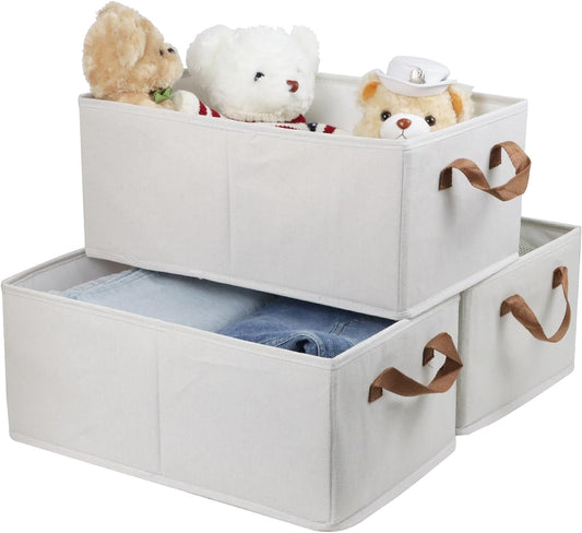 Pack of 3 Large Capacity Storage Bins Closet Organizer System, Sturdy Foldable Storage Boxes for Organizing Clothing, Sheets, Toys, Books-Shelf Organizer Shelves Basket Storage Bin (White)