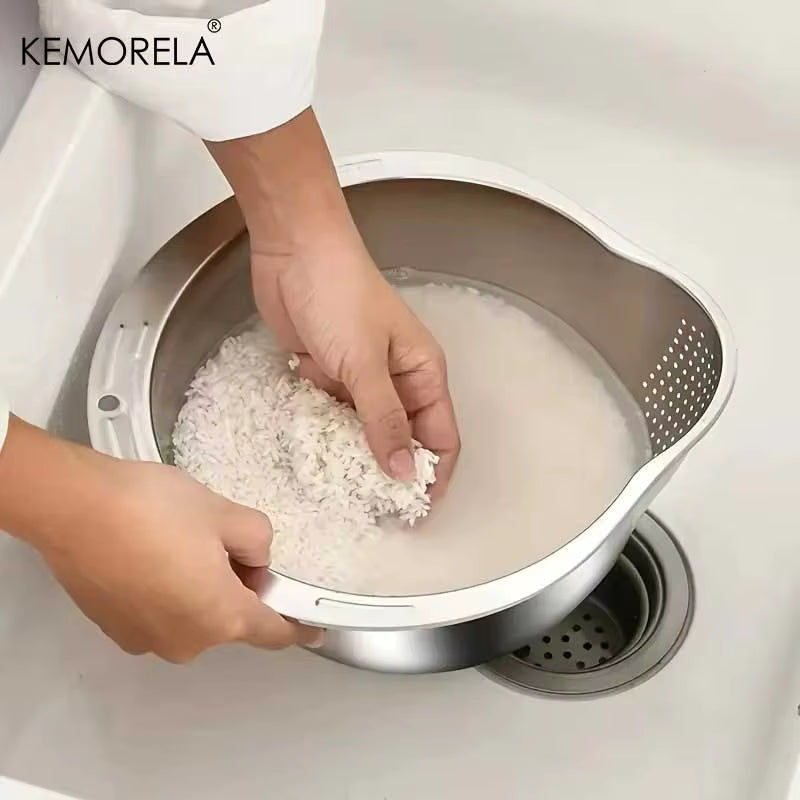 Rice Washer Strainer Bowl Stainless Steel 304 Rice Washing Bowl Rice Sieve Colander Fruit and Vegetable Strainer Kitchen Tools