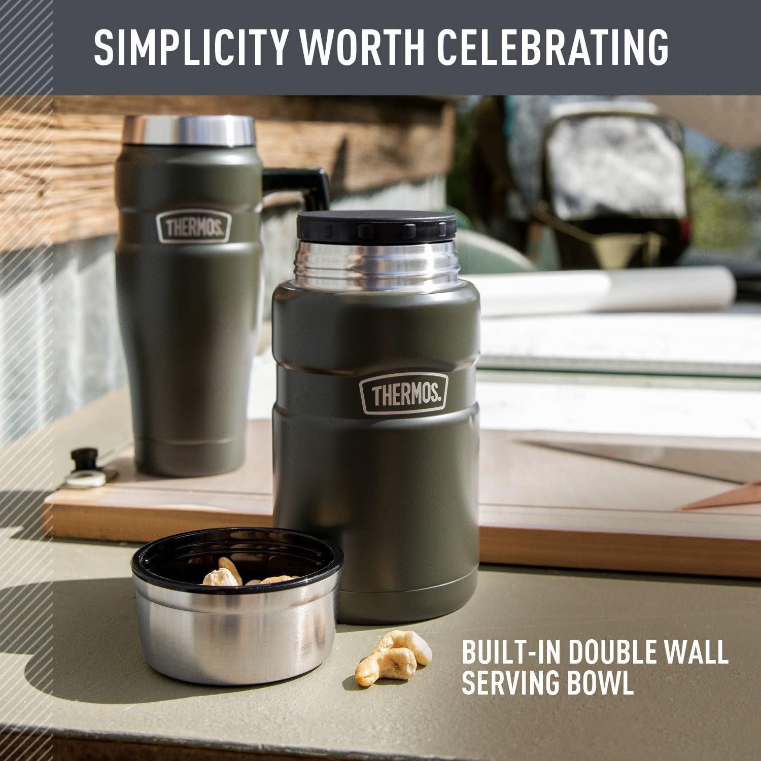Stainless King Vacuum-Insulated Food Jar, 24 Ounce, Army Green