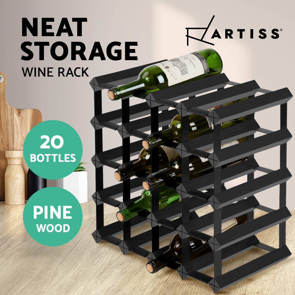 Artiss 12 20 42 72 Bottle Timber Wine Rack Storage Wooden Racks Black