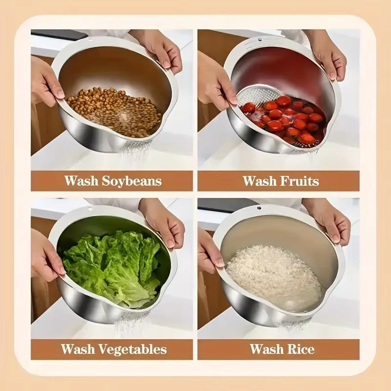 Rice Washer Strainer Bowl Stainless Steel 304 Rice Washing Bowl Rice Sieve Colander Fruit and Vegetable Strainer Kitchen Tools